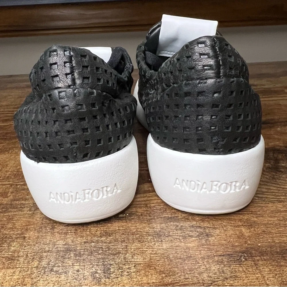 Andia Fora Black Italian Sneakers Cut Out Patterned Leather‎ NEW women's 38/7.5